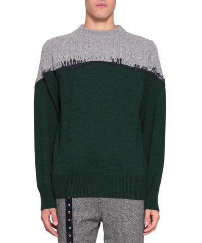 Shop Sacai Bicolor Wool Sweater In Verde