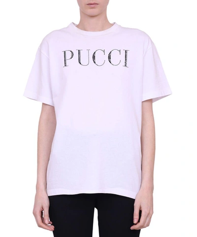 Shop Emilio Pucci Crystals Logo T-shirt In Bianco