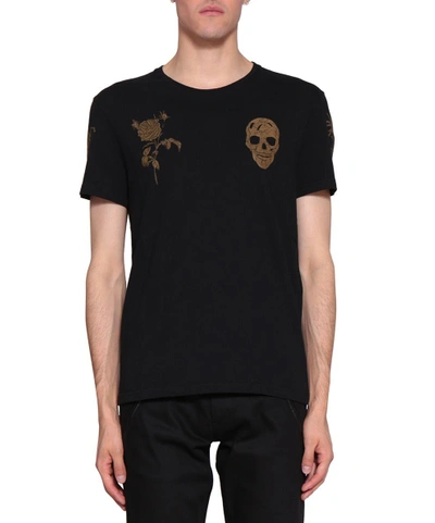 Shop Alexander Mcqueen Skull Cotton T-shirt In Nero