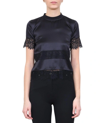 Shop Givenchy Lace Trimmed Silk T-shirt In Nero