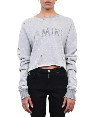 Shop Amiri Logo Cropped Sweatshirt In Grigio