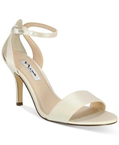 Shop Nina Venetia Ankle-strap Evening Sandals Women's Shoes In Ivory Satin