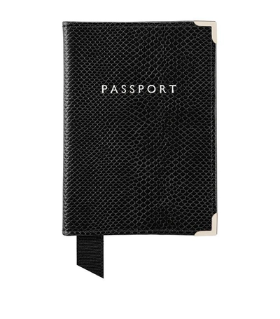 Shop Aspinal Of London Embossed Leather Passport Holder In Black