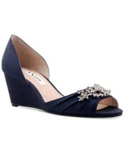 Shop Nina Emiko Embellished Evening Wedges Women's Shoes In New Navy