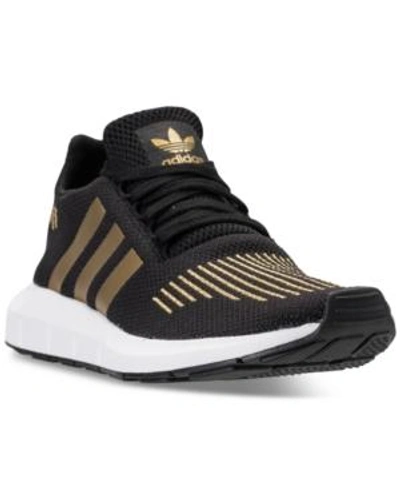Shop Adidas Originals Adidas Women's Swift Run Casual Sneakers From Finish Line In Core Black/gold Met/wht