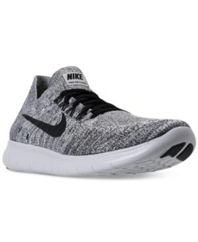 Shop Nike Men's Free Run Flyknit 2017 Running Sneakers From Finish Line In White/black-stealth-pure
