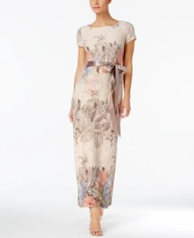 Shop Adrianna Papell Floral-print Column Gown In Blush Multi