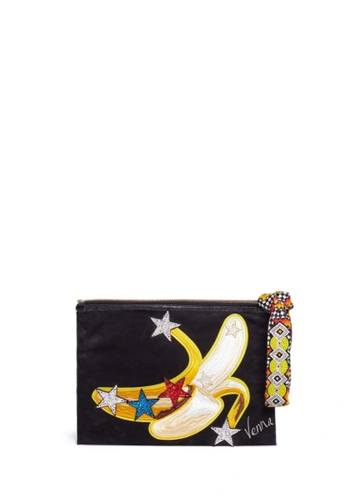 Shop Venna Banana Appliqué Star Patch Suede Clutch