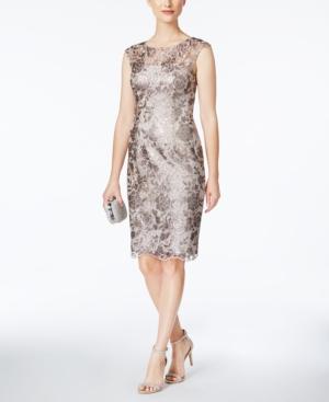 adrianna papell floral embroidered sheath dress