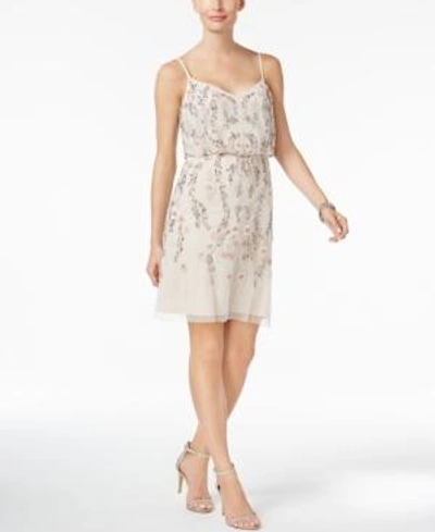 Shop Adrianna Papell Beaded Blouson Slip Dress In Ivory Multi