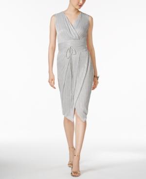 rachel roy pleated metallic wrap dress