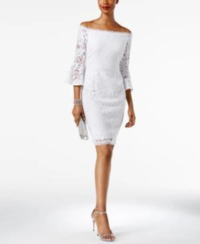 Adrianna Papell Off the shoulder Lace Bell sleeve Dress In White