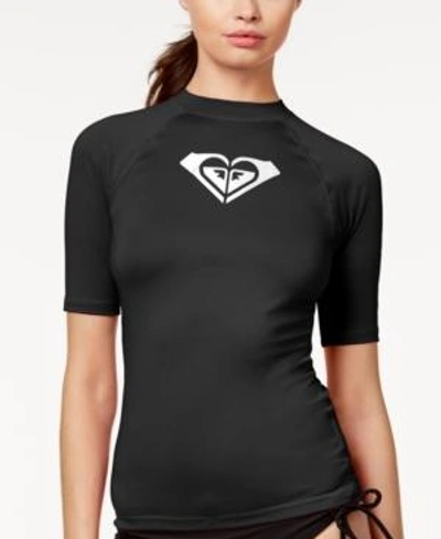 Shop Roxy Short-sleeve Logo Rash Guard Women's Swimsuit In Black/white