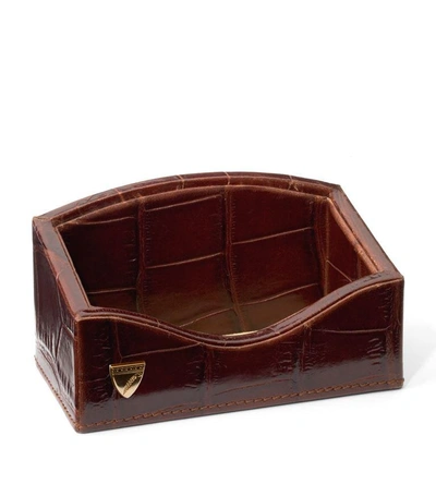 Shop Aspinal Of London Croc Business Card Holder In Brown