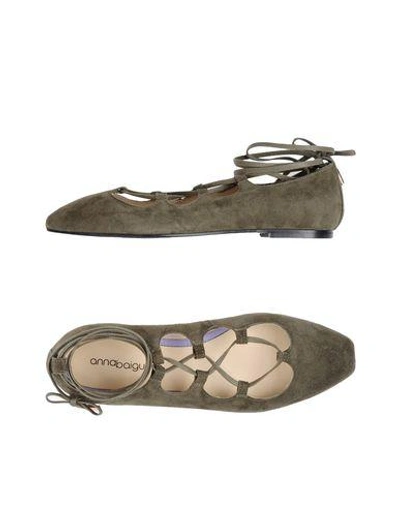 Shop Anna Baiguera Ballet Flats In Military Green