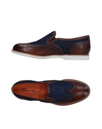 Shop Santoni Loafers In Dark Brown