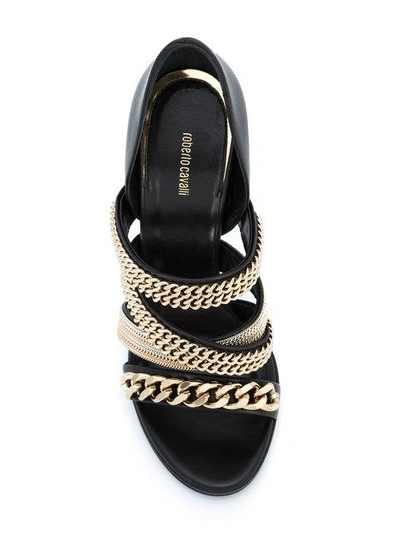 Shop Roberto Cavalli Gold-chain Strappy Sandals In Black