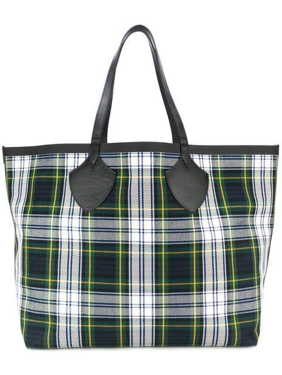 Shop Burberry Giant Reversible Tote In Tartan Cotton In Black