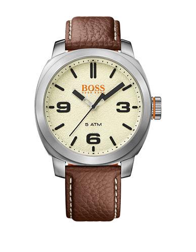 hugo boss orange brown leather strap watch