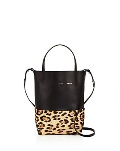 Shop Alice.d Husky Small Leather And Calf Hair Tote In Black Leopard/gold