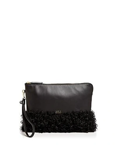 Shop Alice.d Shearling And Leather Clutch In Black/gold