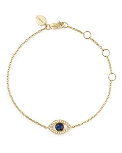 Shop Meira T 14k Yellow Gold Sapphire And Diamond Evil Eye Bracelet In White/gold