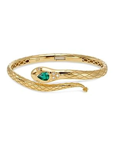 Shop Temple St Clair 18k Yellow Gold Bella Serpent Bangle With Tsavorite And Diamonds In Green/gold