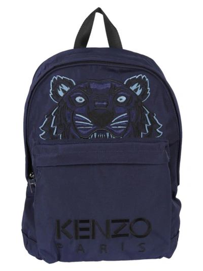 Shop Kenzo Tiger Embroidered Backpack In Blue Marine
