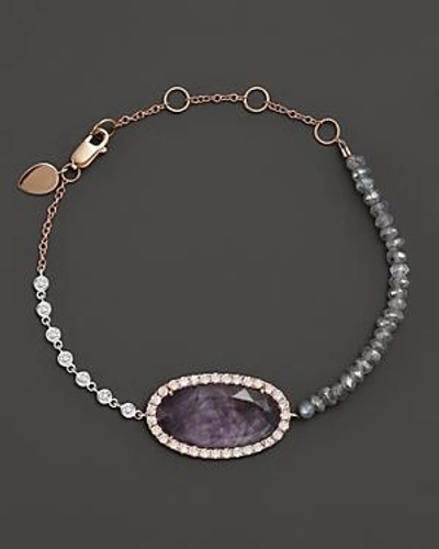 Shop Meira T 14k Rose Gold Rough Amethyst Beaded Bracelet With Diamonds In Pink/purple