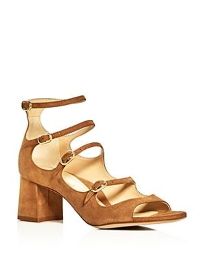 Shop Marion Parke Women's Bernadette Suede Strappy Mary Jane Block-heel Sandals In Camel Brown