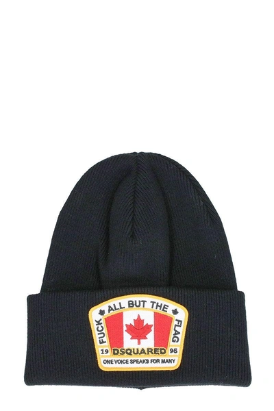 Shop Dsquared2 Canada Flag Logo Wool Beanie In Black