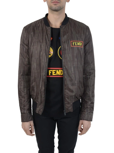Shop Fendi Shaded Black Logo Bomber Jacket