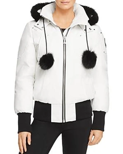 Shop Moose Knuckles Debbie Fox Fur Trim Down Bomber Jacket In Snow White