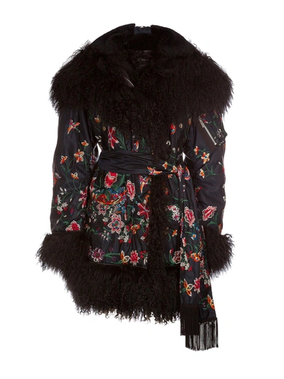 Shop Sacai Shearling Floral Jacket In Black