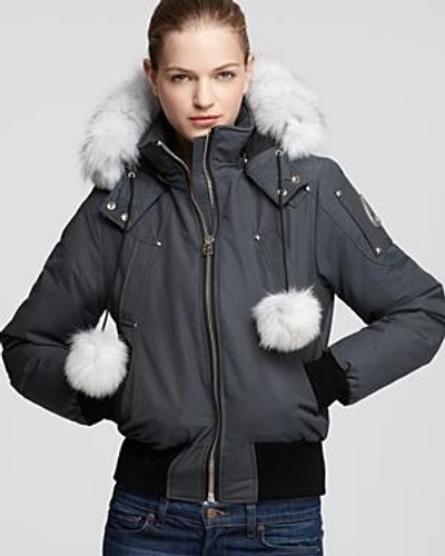 Shop Moose Knuckles Debbie Fox Fur Trim Down Bomber Jacket In Granite