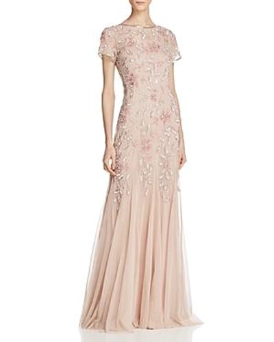 Shop Adrianna Papell Short-sleeve Beaded Gown In Blush