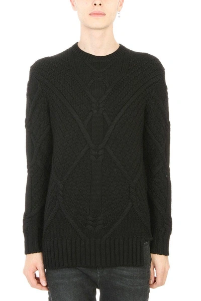 Shop Neil Barrett Rhombus Pattern Black Wool Sweater