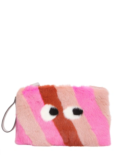 Shop Anya Hindmarch Large Eyes Fur Clutch In Multicolor