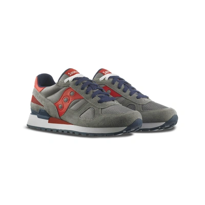 Shop Saucony Shadow O In Grey-red-blue