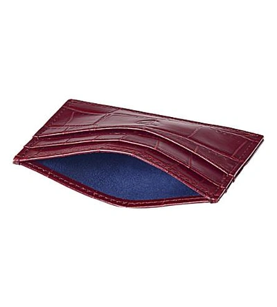 Shop Aspinal Of London Slim Crocodile-embossed Leather Credit Card Case In Bordeaux