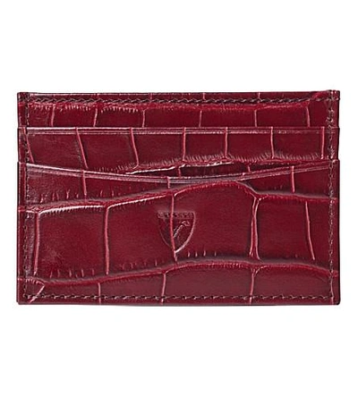 Shop Aspinal Of London Slim Crocodile-embossed Leather Credit Card Case In Bordeaux