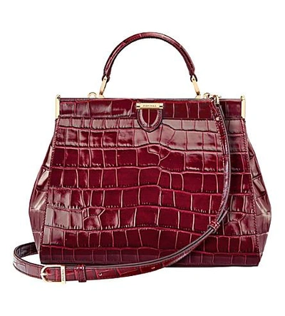 Shop Aspinal Of London Florence Small Embossed Leather Handbag In Bordeaux