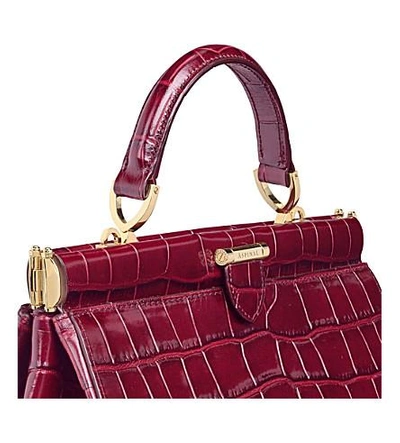 Shop Aspinal Of London Florence Small Embossed Leather Handbag In Bordeaux