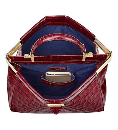 Shop Aspinal Of London Florence Small Embossed Leather Handbag In Bordeaux