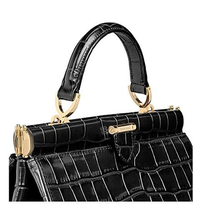 Shop Aspinal Of London Women's Black Florence Small Croc-embossed Leather Top-handle Bag