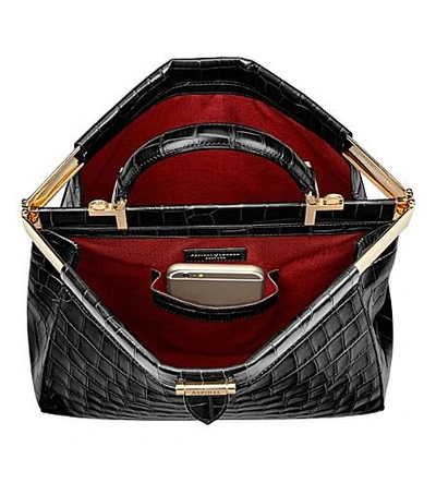 Shop Aspinal Of London Women's Black Florence Small Croc-embossed Leather Top-handle Bag