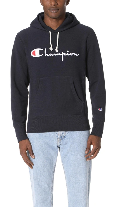 Shop Champion Hooded Sweatshirt In Navy