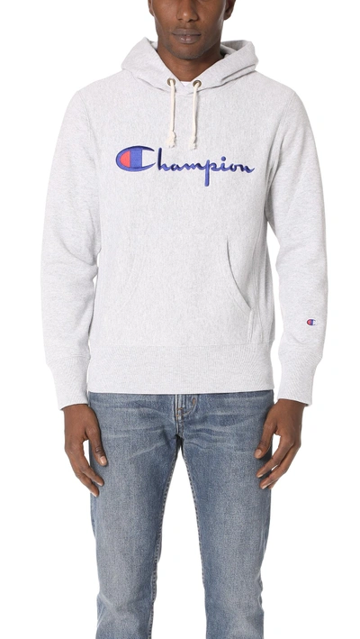 Shop Champion Hooded Sweatshirt In Heather Grey