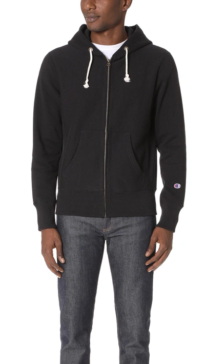 Shop Champion Zip Hooded Sweatshirt In Black