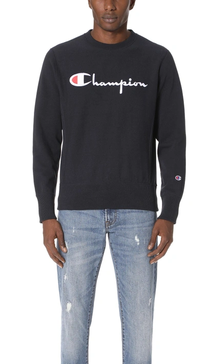 Shop Champion Crew Neck Sweatshirt In Navy